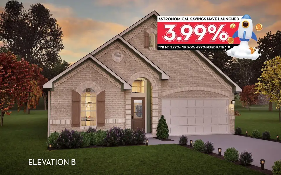 Front exterior of a new home in Mulberry Farms, Santa Fe, TX, highlighting curb appeal (Image 1). Front exterior of a new home in Mulberry Farms, Santa Fe, TX, highlighting curb appeal (Image 1).