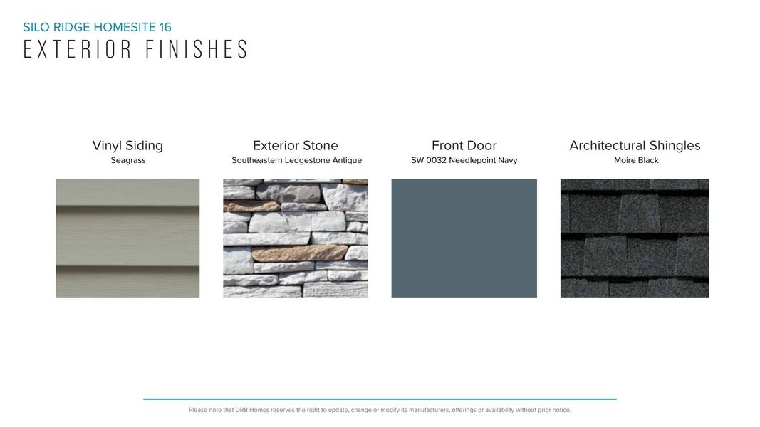 Sample of building materials used in homes in Silo Ridge, Anderson (Image 19). Sample of building materials used in homes in Silo Ridge, Anderson (Image 19).