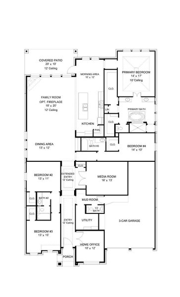 2D floor plan layout of this home in Lakes of Cane Island, Katy, TX (Image 2).