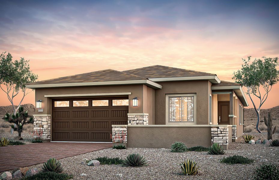 Representative exterior photo of a completed home built from the Expedition by Pulte Homes in Regent Hills - Meadow Series, Buckeye, AZ (Image 1).