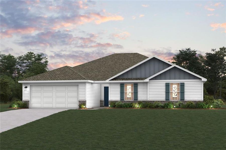Front exterior of a new home in , Lizella, GA, highlighting curb appeal (Image 1). Front exterior of a new home in , Lizella, GA, highlighting curb appeal (Image 1).