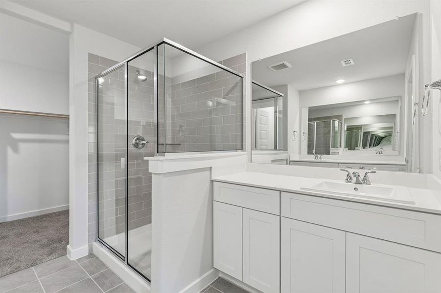 Primary Bathroom in the Harrison home plan by Trophy Signature Homes – REPRESENTATIVE PHOTO