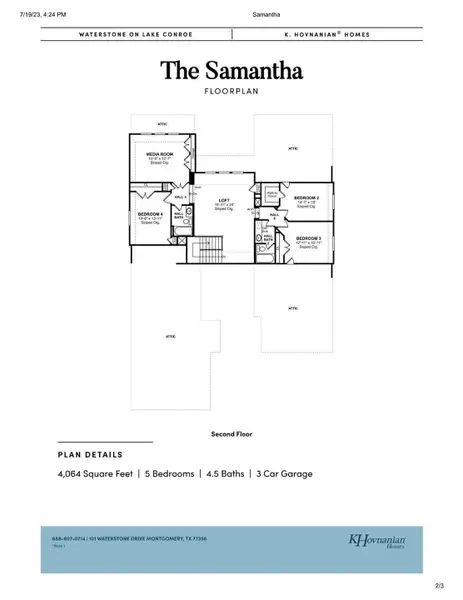 2D floor plan layout of this home in Waterstone on Lake Conroe, Montgomery, TX (Image 3).