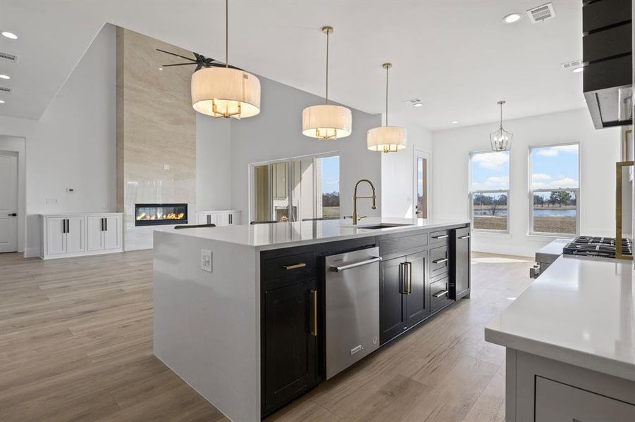 Kitchen featuring light wood-style flooring, dishwasher, a sink, and visible vents Kitchen featuring light wood-style flooring, dishwasher, a sink, and visible vents