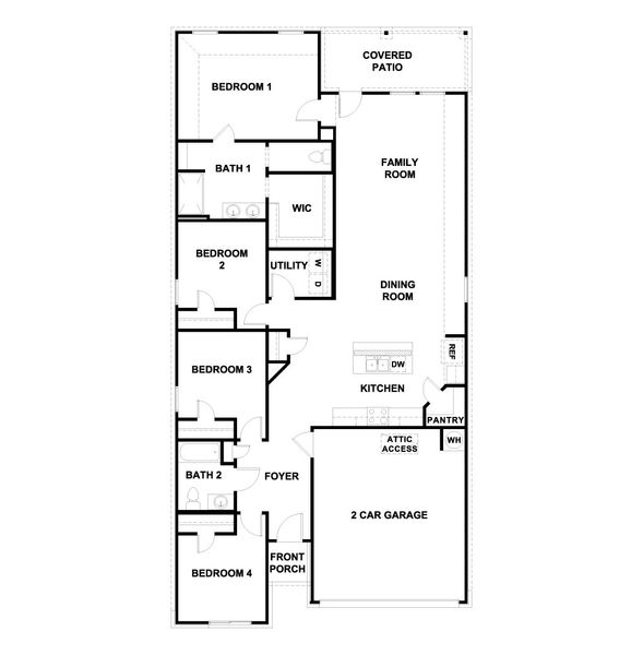 2D floor plan layout for the The Gaven by D.R. Horton in Trails at Wildhorse, Austin, TX (Image 3).