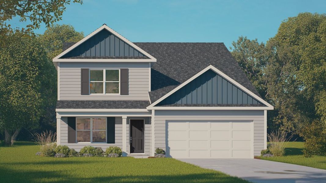 Representative exterior photo of a completed home built from the SALEM - Express by D.R. Horton in Bynum Farms, Farmville, NC (Image 1). Representative exterior photo of a completed home built from the SALEM - Express by D.R. Horton in Bynum Farms, Farmville, NC (Image 1).