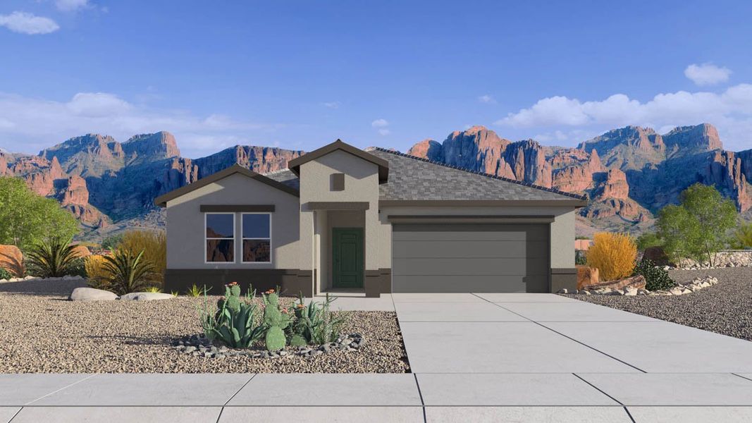 Representative exterior photo of a completed home built from the Saguaro by D.R. Horton in Carlton Commons, Casa Grande, AZ (Image 1).