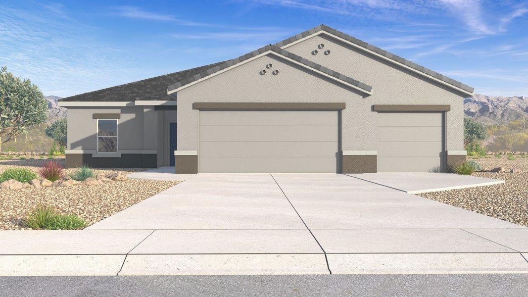 Representative exterior photo of a completed home built from the Madera - Plan H50T1 by D.R. Horton in Sahuarita Acres, Sahuarita, AZ (Image 1).