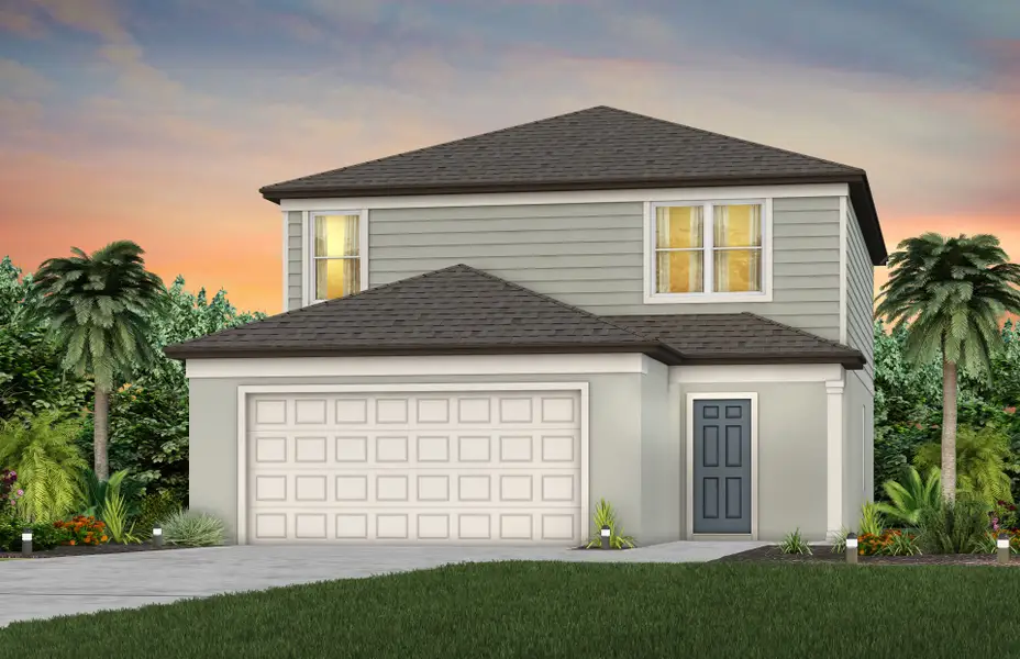 Front exterior of a new home in Hawthorne Ranch, Lakeland, FL, highlighting curb appeal (Image 1). Front exterior of a new home in Hawthorne Ranch, Lakeland, FL, highlighting curb appeal (Image 1).