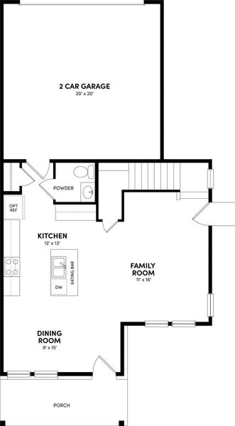 2D floor plan layout of this home in Urban Homes at Easton Park, Austin, TX (Image 3).