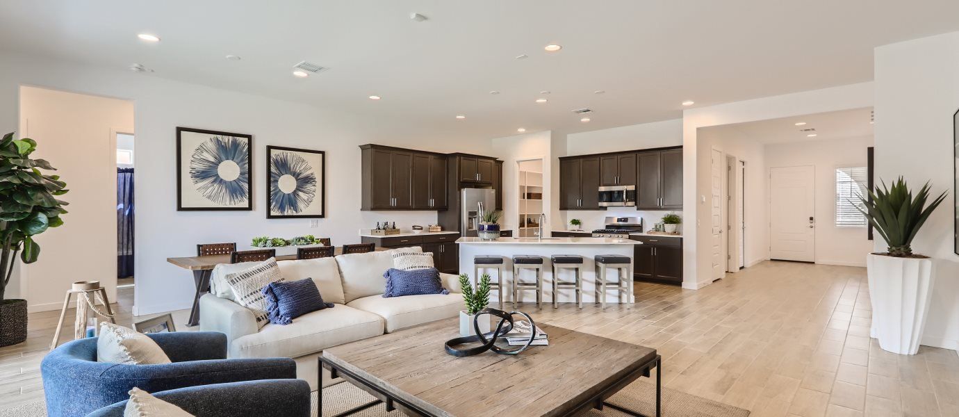 Shared open space among the great room and kitchen areas Shared open space among the great room and kitchen areas