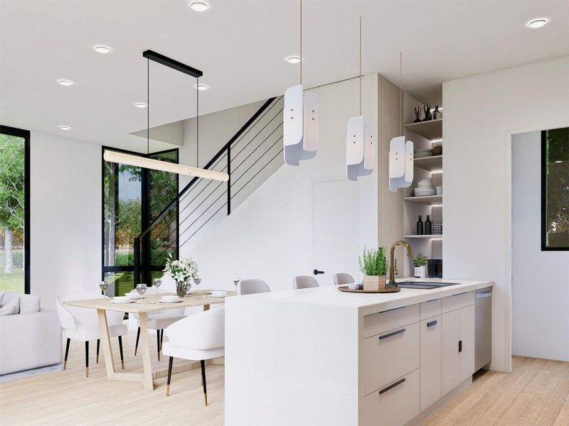 Kitchen facing dining