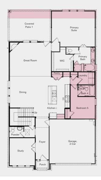 Additional highlights include: a main floor bedroom with a full bathroom, a soaking tub with a separate shower in the primary bathroom, an extended primary bedroom and covered back patio, a private study, and a gas drop at the covered back patio.