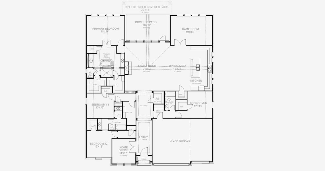 2D floor plan layout for the 3300W by Perry Homes in Jubilee 80', Hockley, TX (Image 5). 2D floor plan layout for the 3300W by Perry Homes in Jubilee 80', Hockley, TX (Image 5).
