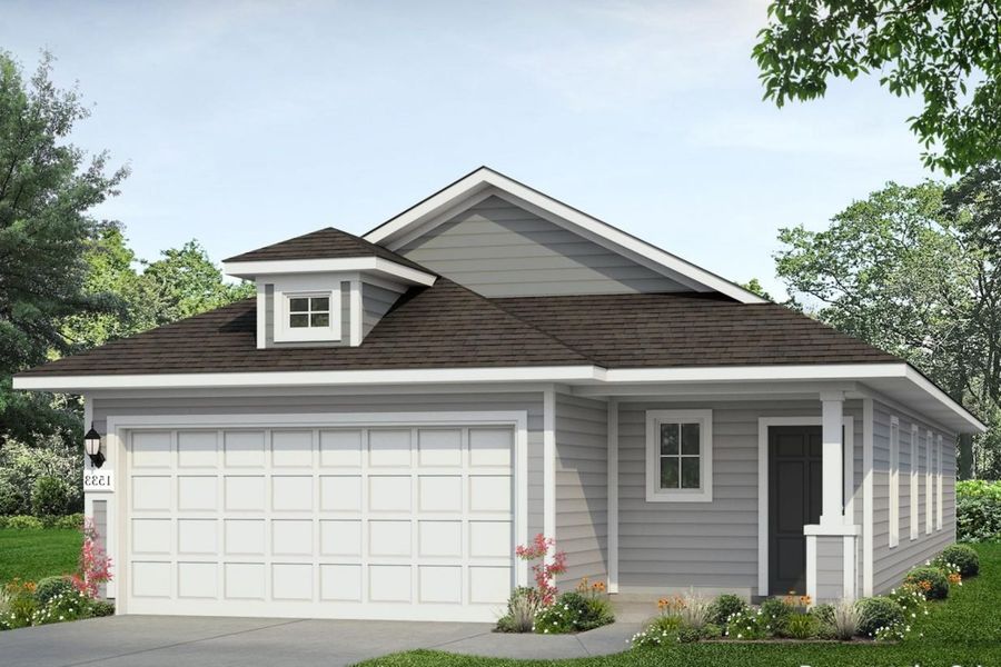 Front exterior of a new home in Heritage Mill, Hutto, TX, highlighting curb appeal (Image 1). Front exterior of a new home in Heritage Mill, Hutto, TX, highlighting curb appeal (Image 1).