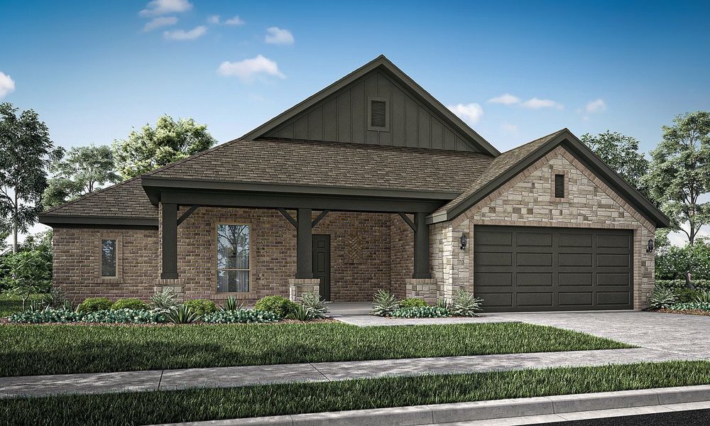 Representative exterior photo of a completed home built from the Alderbury II by Impression Homes in Mountain Valley Lake, Burleson, TX (Image 13). Representative exterior photo of a completed home built from the Alderbury II by Impression Homes in Mountain Valley Lake, Burleson, TX (Image 13).