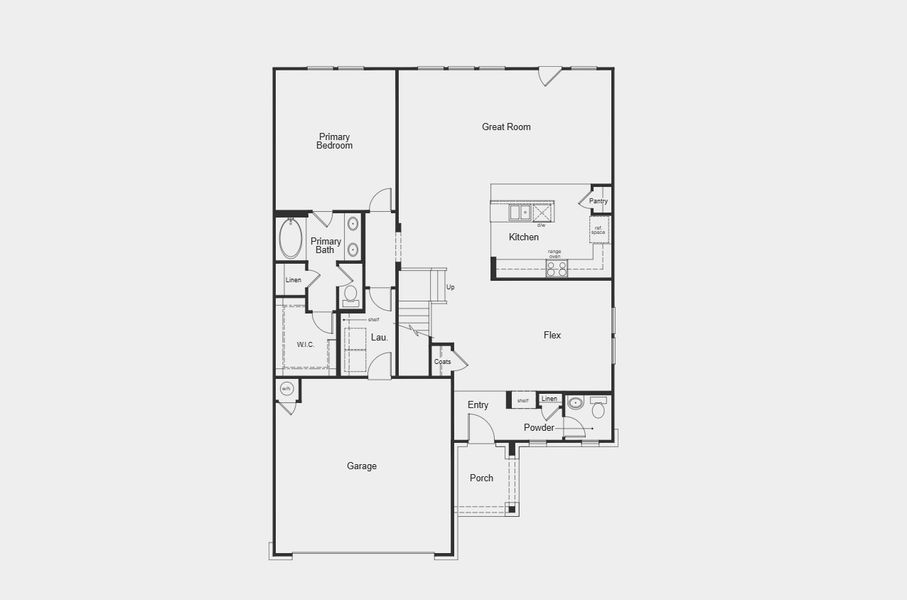 2D floor plan layout for the Plan 2500 by KB Home in Sagecrest Preserve, Conroe, TX (Image 3).