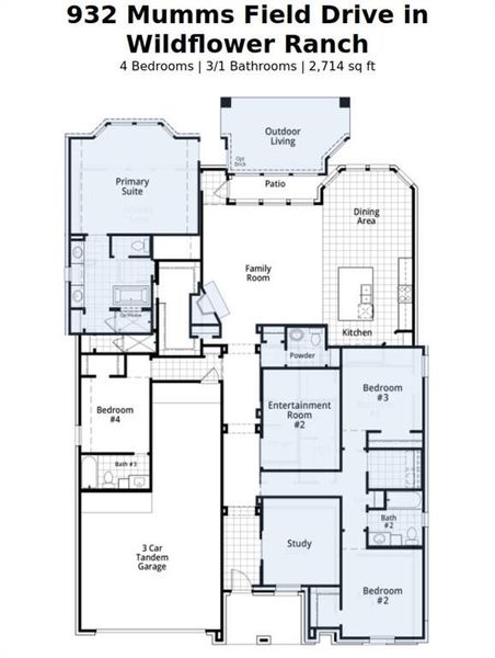 2D floor plan layout of this home in Wildflower Ranch: Artisan Series - 60ft. lots, Dish, TX (Image 3). 2D floor plan layout of this home in Wildflower Ranch: Artisan Series - 60ft. lots, Dish, TX (Image 3).