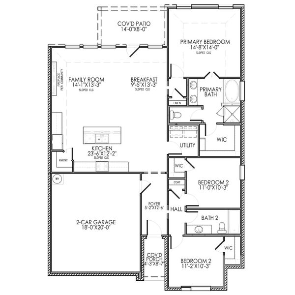 2D floor plan layout for the The Amherst by Lillian Custom Homes in Hadley Farms, Godley, TX (Image 6).