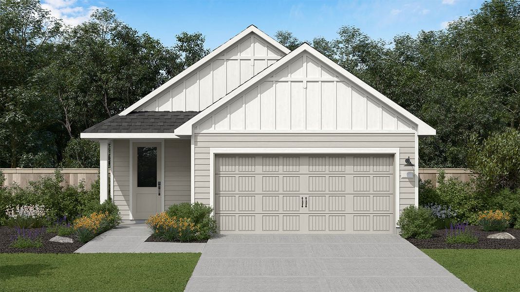 Representative exterior photo of a completed home built from the Isabella by New Home Co. in The Cottages Collection at Oakberry Trails, Waller, TX (Image 2). Representative exterior photo of a completed home built from the Isabella by New Home Co. in The Cottages Collection at Oakberry Trails, Waller, TX (Image 2).