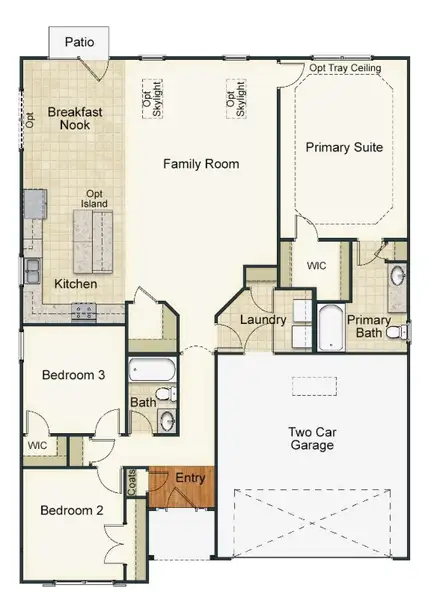 2D floor plan layout for the Ellerbe by Keystone Homes NC in Sullivans Reserve, Walkertown, NC (Image 5).