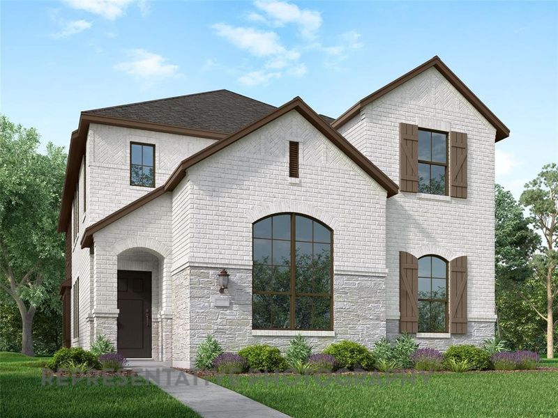 Front exterior of a new home in The Parks at Wilson Creek: 40ft. lots, Celina, TX, highlighting curb appeal (Image 1). Front exterior of a new home in The Parks at Wilson Creek: 40ft. lots, Celina, TX, highlighting curb appeal (Image 1).