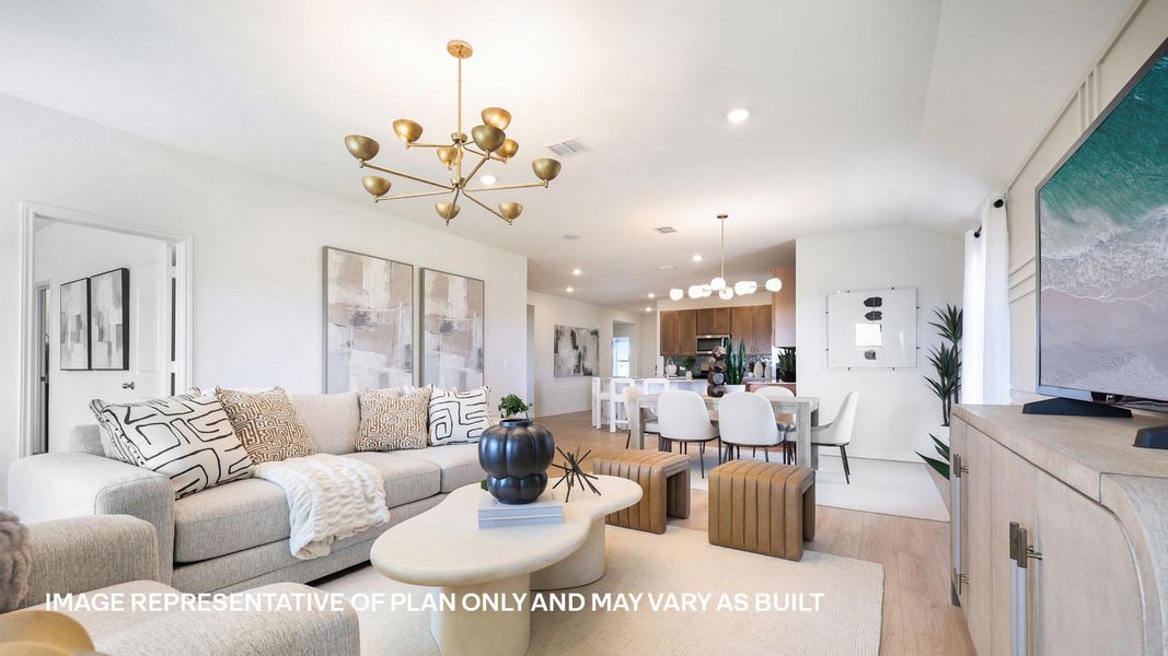 Representative furnished interior of a home built from the The Kingston by D.R. Horton in Revelry, Del Valle (Image 5).