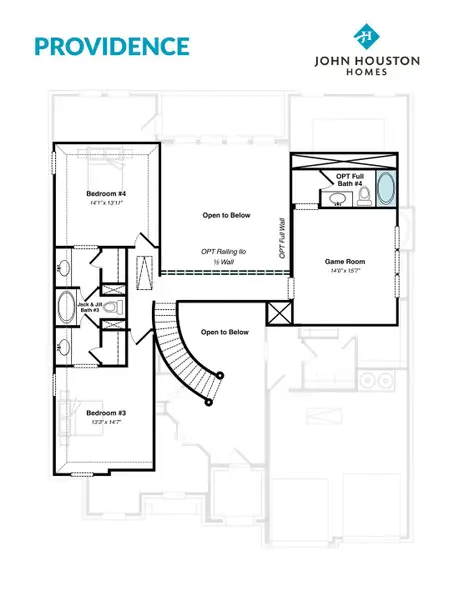 2D floor plan layout for the Providence by John Houston Homes in Byrum Ranch, Maypearl, TX (Image 7).