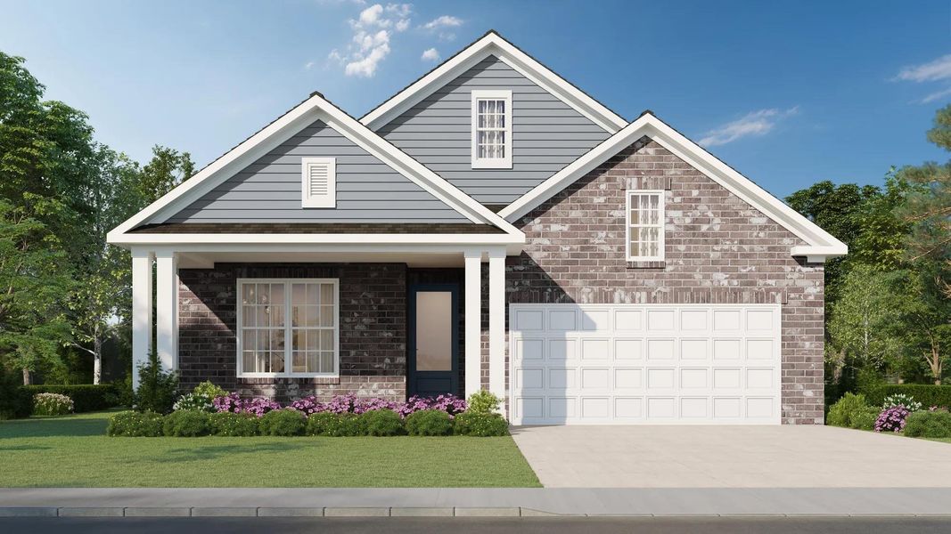 Front exterior of a new home in Amherst, Cordova, TN, highlighting curb appeal (Image 1).