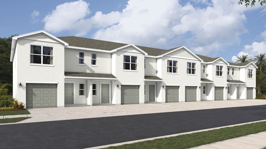 Front exterior of a new home in Townes at Island Lake, Pinellas Park, FL, highlighting curb appeal (Image 16).
