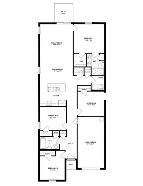 2D floor plan layout for the Cameron by D.R. Horton in Brighton Park, Hudson, FL (Image 3).