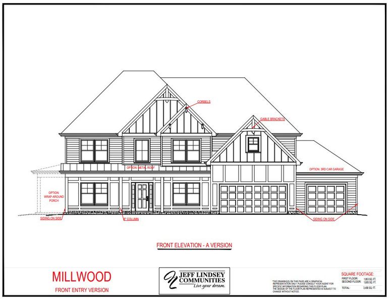 Representative rendering of the exterior for the Millwood A by Jeff Lindsey Communities (Image 1). Representative rendering of the exterior for the Millwood A by Jeff Lindsey Communities (Image 1).