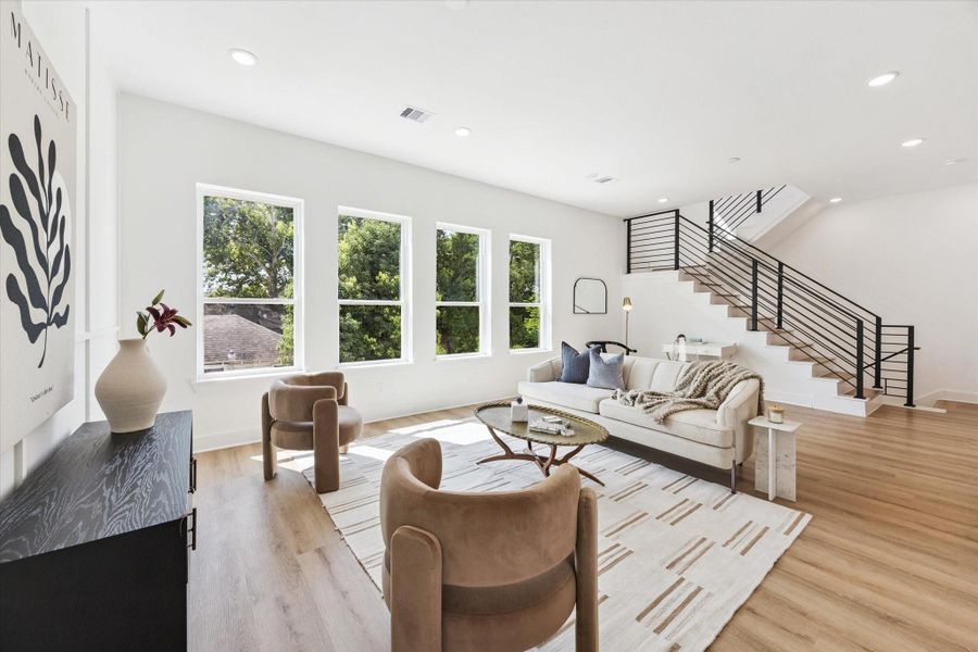 Multiple options exist here for furniture placement, including bigger pieces, even a sectional sofa. Multiple options exist here for furniture placement, including bigger pieces, even a sectional sofa.