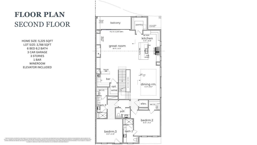 Second Floor, lead up by wood-tread stairs, welcomes you to the Open Concept Dining Room, Living Room, Chef's Kitchen, Pantry, Bar, Temperature Controlled Wine Room, Powder Bath, and two Bedrooms. Don't miss the expansive Views from the Balcony!