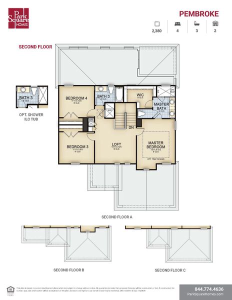 2D floor plan layout for the Pembroke by Park Square Residential in Leela Reserve, Tavares, FL (Image 4).