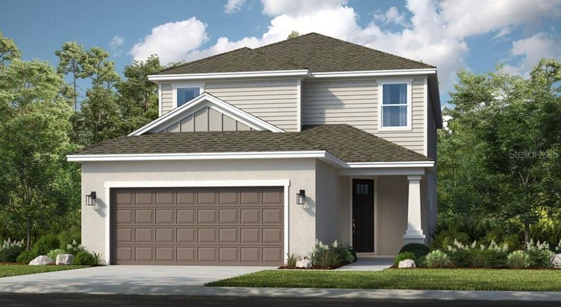 Front exterior of a new home in Cassia at Skye Ranch, Sarasota, FL, highlighting curb appeal (Image 1). Front exterior of a new home in Cassia at Skye Ranch, Sarasota, FL, highlighting curb appeal (Image 1).