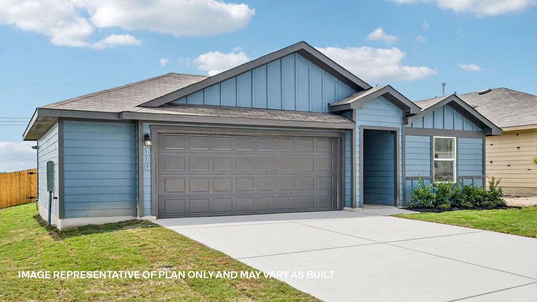Front exterior of a new home in Talavera, Kyle, TX, highlighting curb appeal (Image 17).