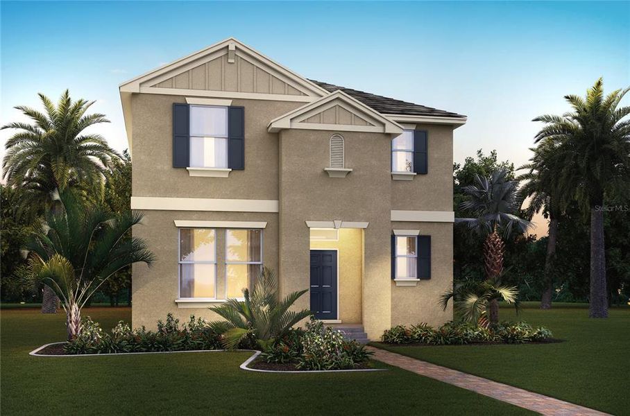 Front exterior of a new home in Waterleigh, Winter Garden, FL, highlighting curb appeal (Image 1). Front exterior of a new home in Waterleigh, Winter Garden, FL, highlighting curb appeal (Image 1).