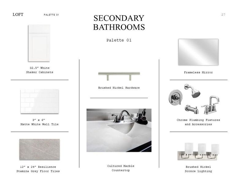 Loft Look Palette 1: Secondary Bathroom Selection Sheet (*Artist rendering used for illustration purposes only.)