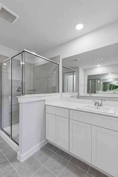 Primary Bathroom in the Harrison home plan by Trophy Signature Homes – REPRESENTATIVE PHOTO