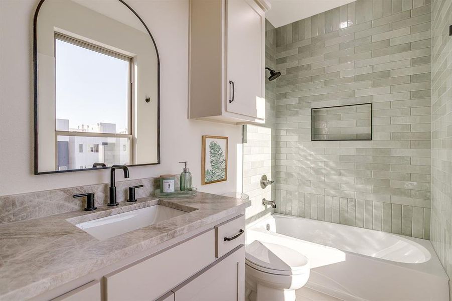 The perfect blend of design and comfort in a bathroom built for relaxation. The perfect blend of design and comfort in a bathroom built for relaxation.