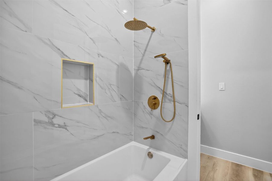 The shared Jack-and-Jill bathroom for secondary bedrooms 1 and 2