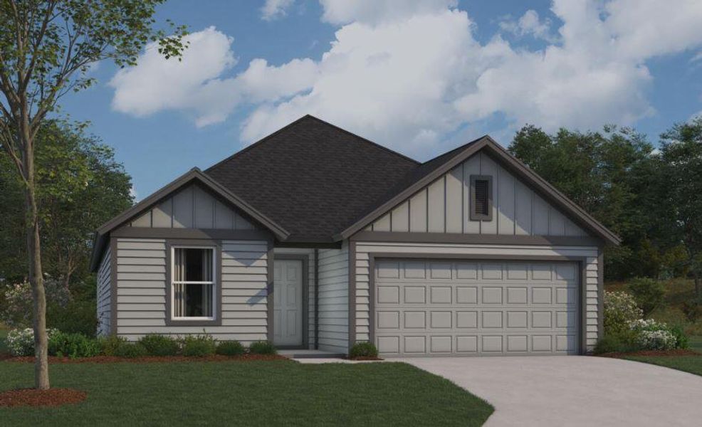 Front exterior of a new home in Cascades at Onion Creek, Austin, TX, highlighting curb appeal (Image 11). Front exterior of a new home in Cascades at Onion Creek, Austin, TX, highlighting curb appeal (Image 11).