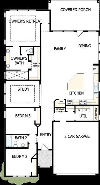 2D floor plan layout of this home in Tavolo Park Cottages, Fort Worth, TX (Image 2).