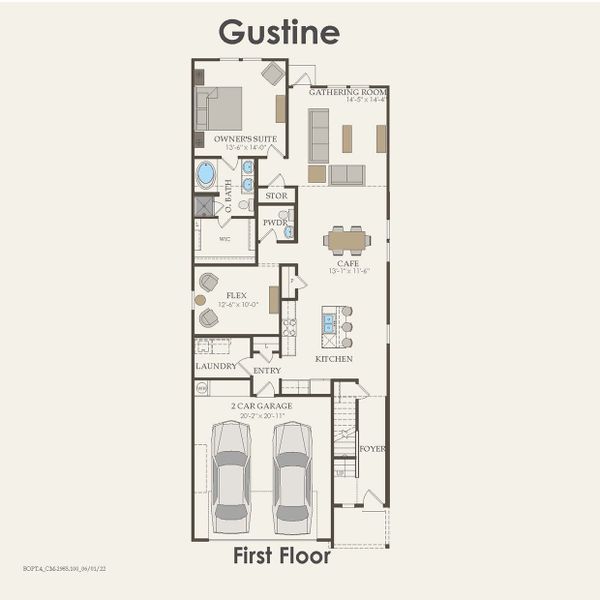 2D floor plan layout for the Gustine by Pulte Homes in River Ranch, Dayton, TX (Image 3).