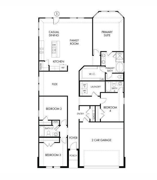 2D floor plan layout of this home in Stewart's Ranch, Conroe, TX (Image 2).