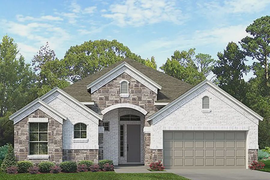 Representative exterior photo of a completed home built from the Mirabelle by Chesmar Homes in The Highlands, Porter, TX (Image 17). Representative exterior photo of a completed home built from the Mirabelle by Chesmar Homes in The Highlands, Porter, TX (Image 17).