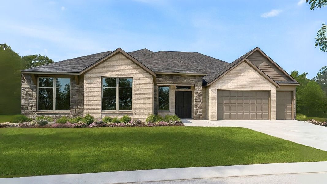 Representative exterior photo of a completed home built from the H70D by D.R. Horton in Butlers Bend Estates, Pinehurst, TX (Image 1). Representative exterior photo of a completed home built from the H70D by D.R. Horton in Butlers Bend Estates, Pinehurst, TX (Image 1).