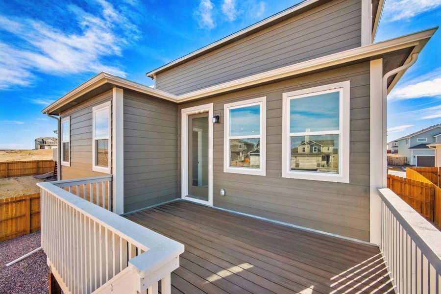 Exterior details and patio area of a home in Ridge at Lorson Ranch, Colorado Springs (Image 29).