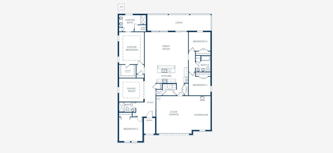 2D floor plan layout for the Huntington by Maronda Homes in Mount Plymouth Greens, Mount Plymouth, FL (Image 5).